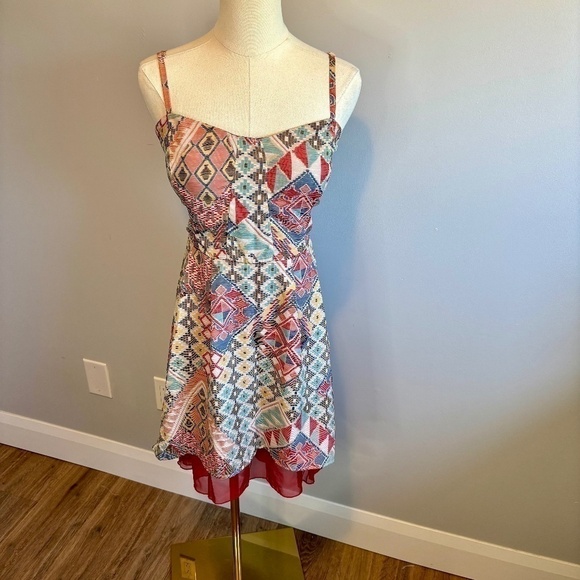 As U Wish, Women's Pink and Red Tribal Print, Fit & Flare Dress, SZ L - Picture 1 of 8